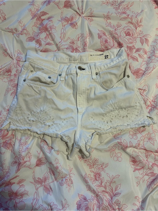 rag & bone Pants - rag & bone White Embroidered Denim Cutoff Shorts